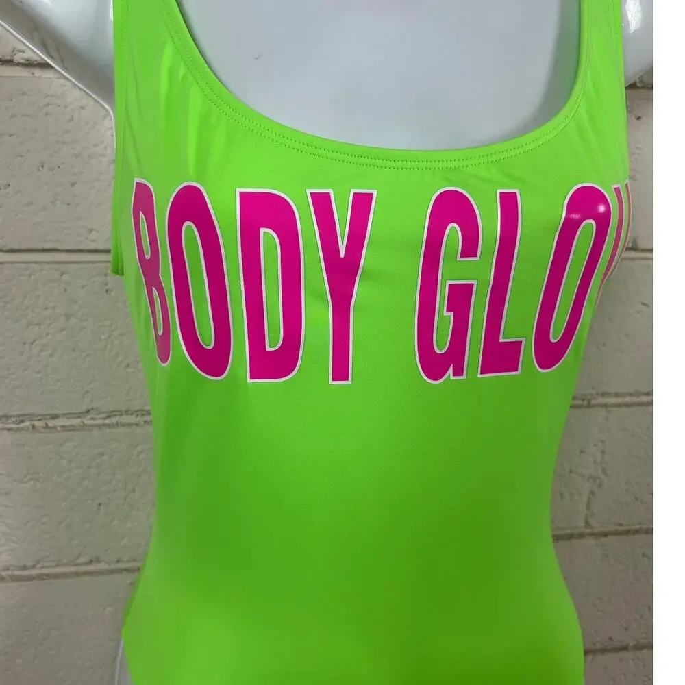 Body Glove 80’s Throwback Neon Green One Piece Swimsuit size M
